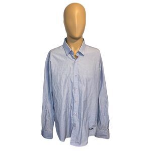 John Peter London 3XL Blue White Stripe Multicolor Dot Button Down Long Sleeve